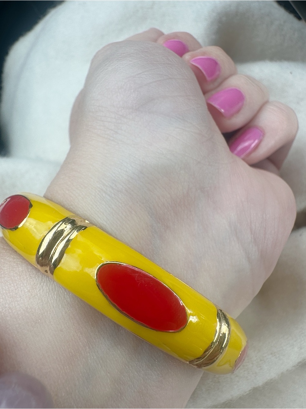 Gold-Tone Clamp Yellow and Red Enamel Bangle Bracelet